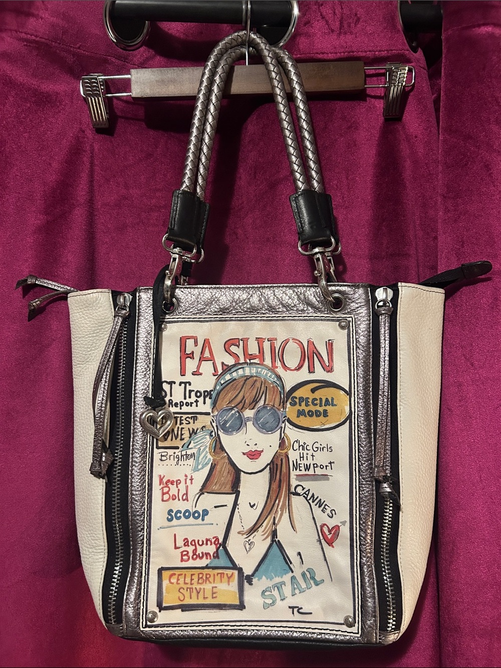 Brighton Cream Tote with Fashion Illustration and Metallic Accents